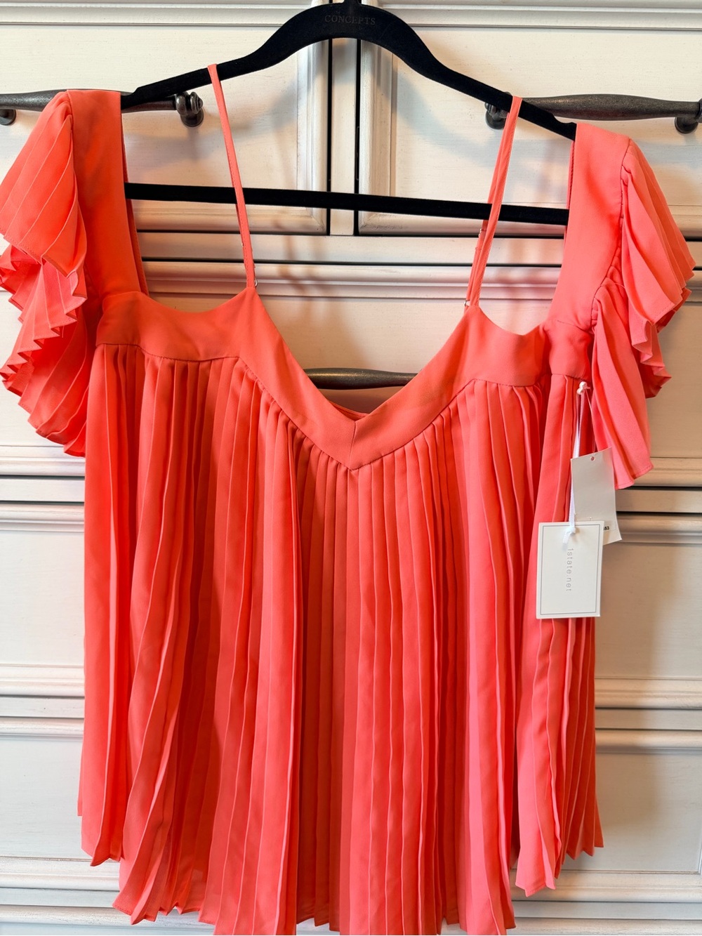 1. State Coral Pleated Cold-Shoulder Camisole Top